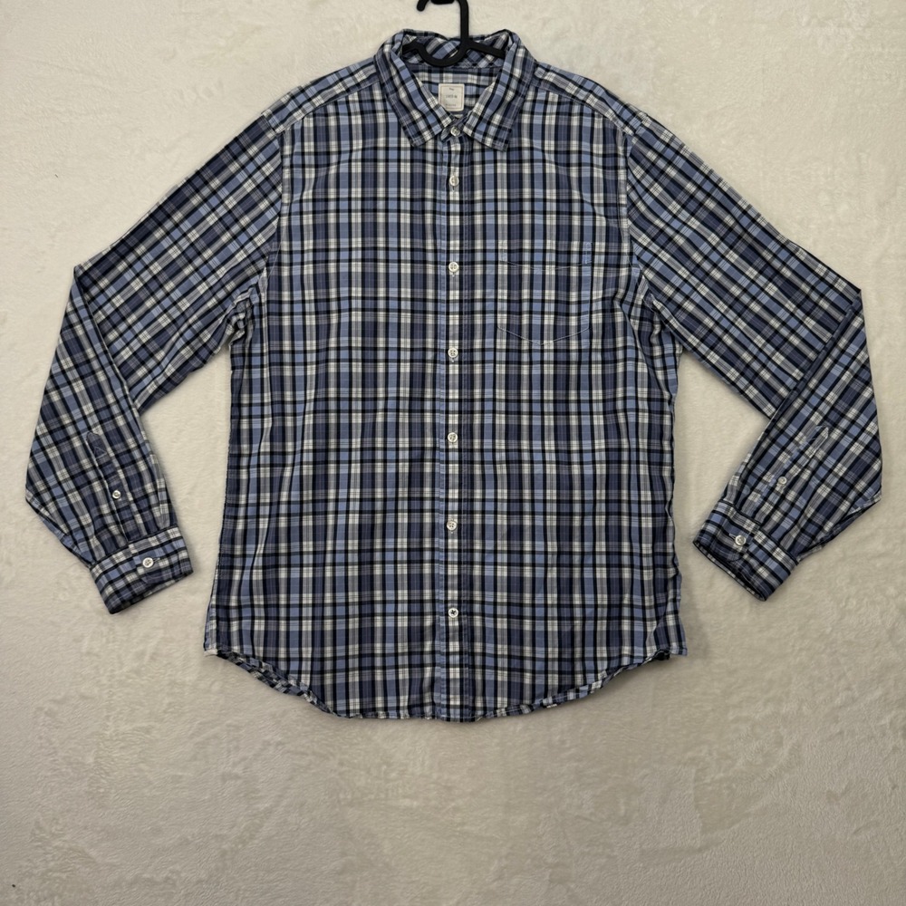 Gap Button Down Shirt Mens Large Blue Lived-In Plaid Cotton‎ Long Sleeve Pocket